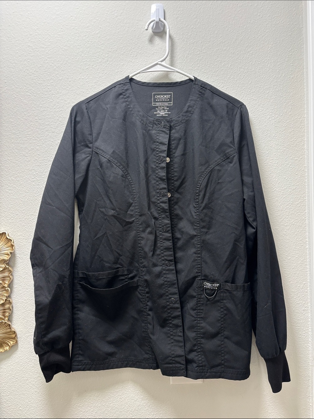 Cherokee Black Snap-Front Scrub Jacket